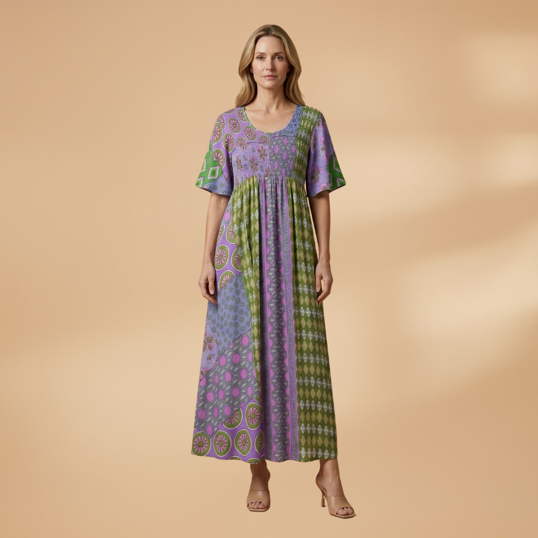 Paisley Maxi Dress Round Neckline for Women