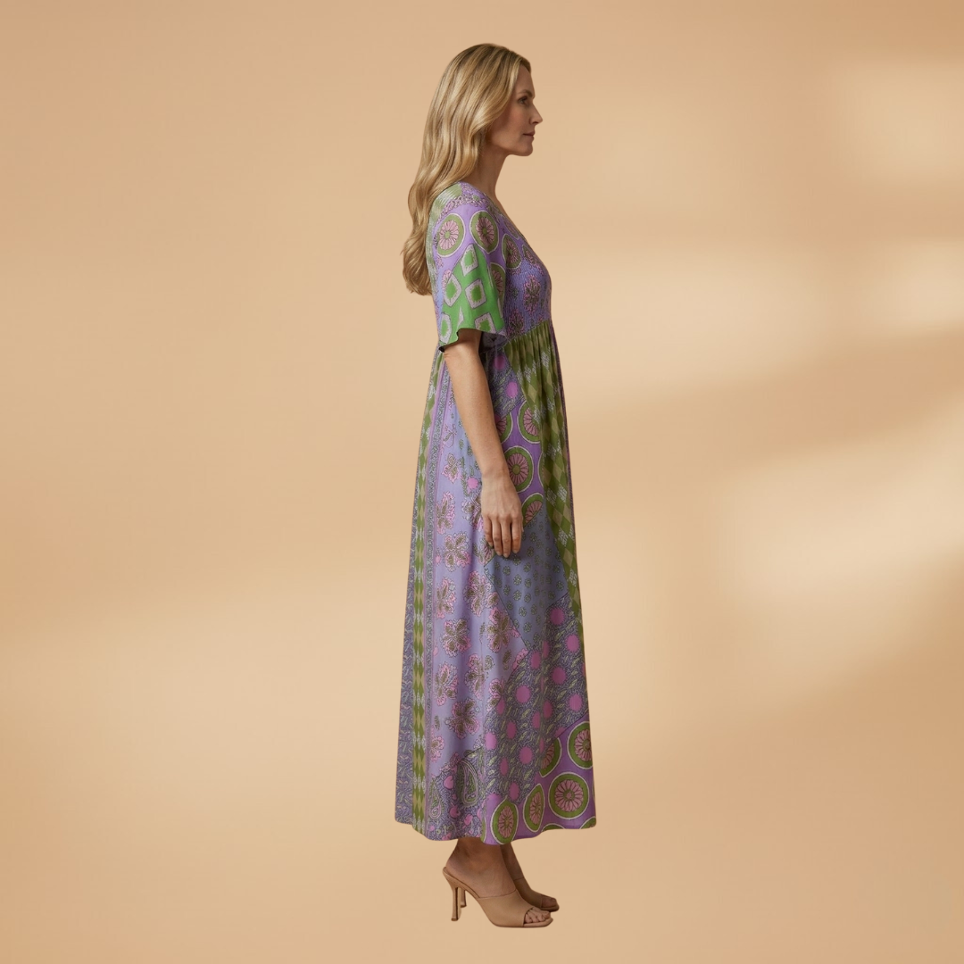 Paisley Maxi Dress Round Neckline for Women