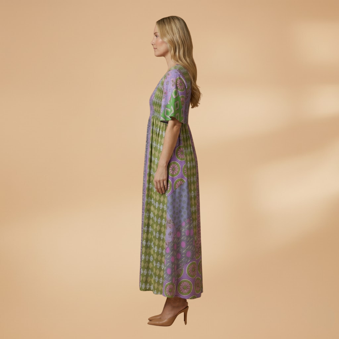 Paisley Maxi Dress Round Neckline for Women