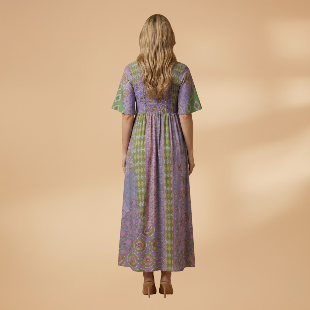 Paisley Maxi Dress Round Neckline for Women