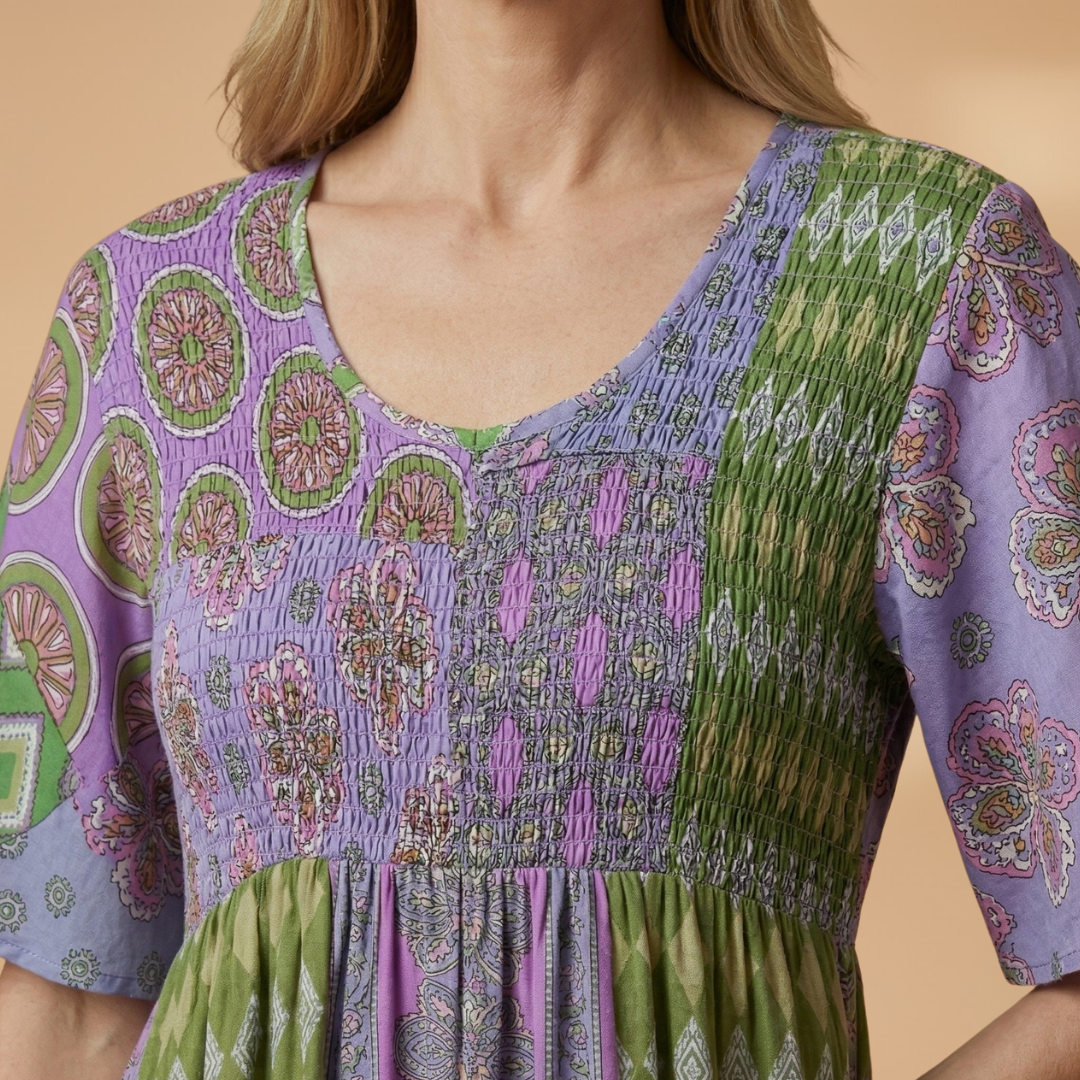 Paisley Maxi Dress Round Neckline for Women