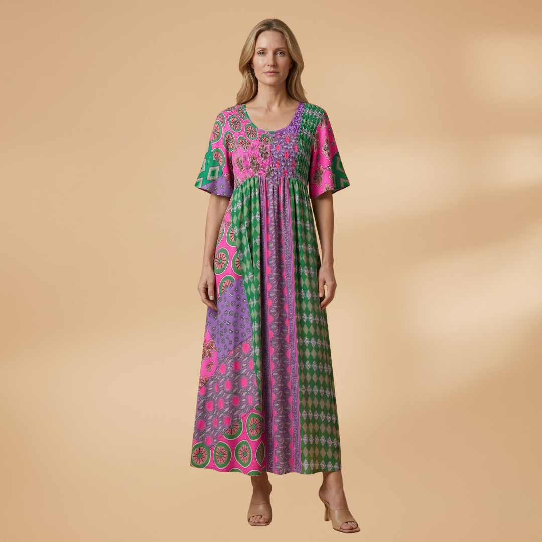 Paisley Maxi Dress Round Neckline for Women
