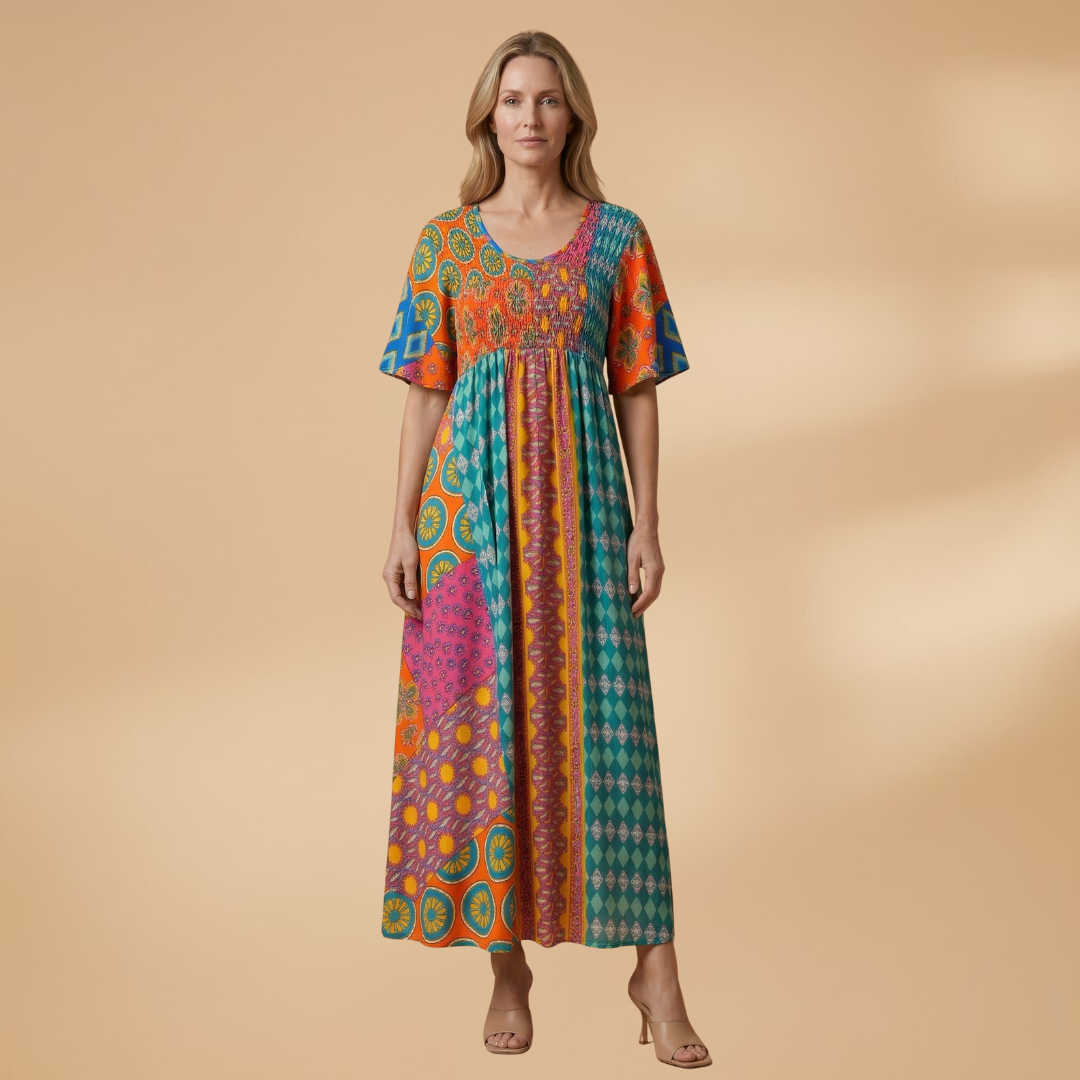 Paisley Maxi Dress Round Neckline for Women