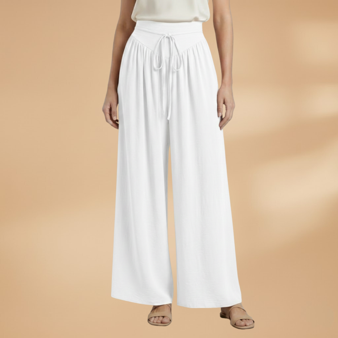 Palazzo Pants with Elastic Waistband and Drawstring for Women