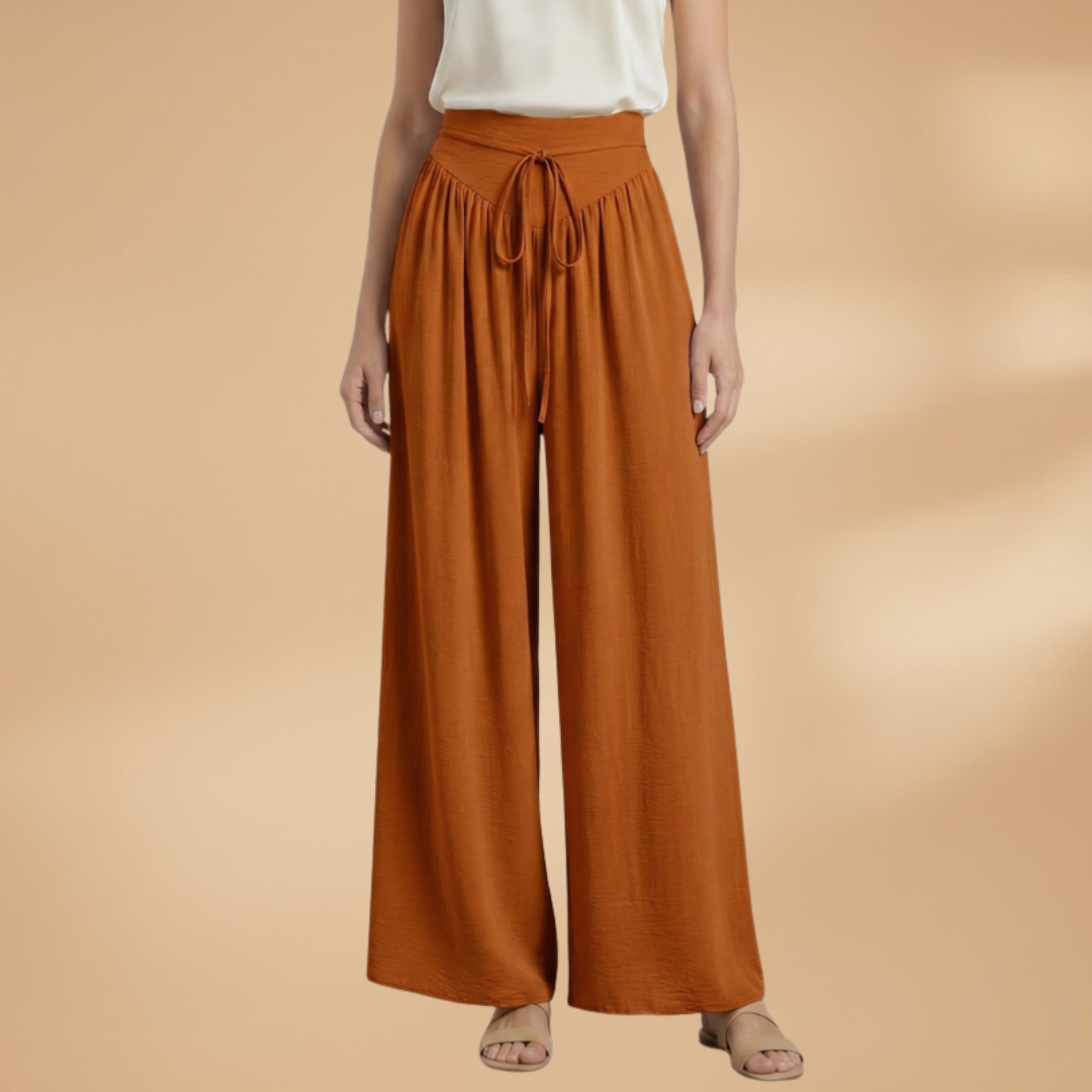 Palazzo Pants with Elastic Waistband and Drawstring for Women