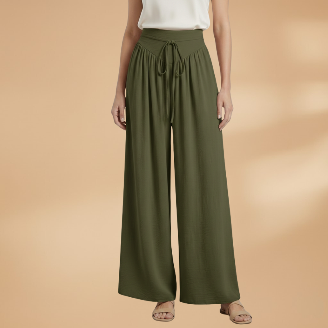 Palazzo Pants with Elastic Waistband and Drawstring for Women