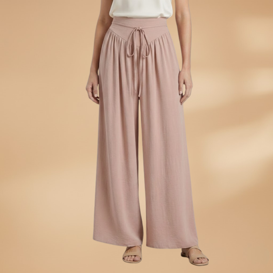 Palazzo Pants with Elastic Waistband and Drawstring for Women