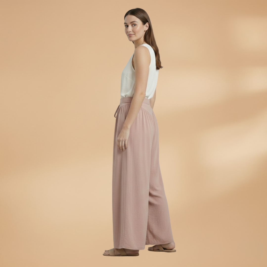 Palazzo Pants with Elastic Waistband and Drawstring for Women