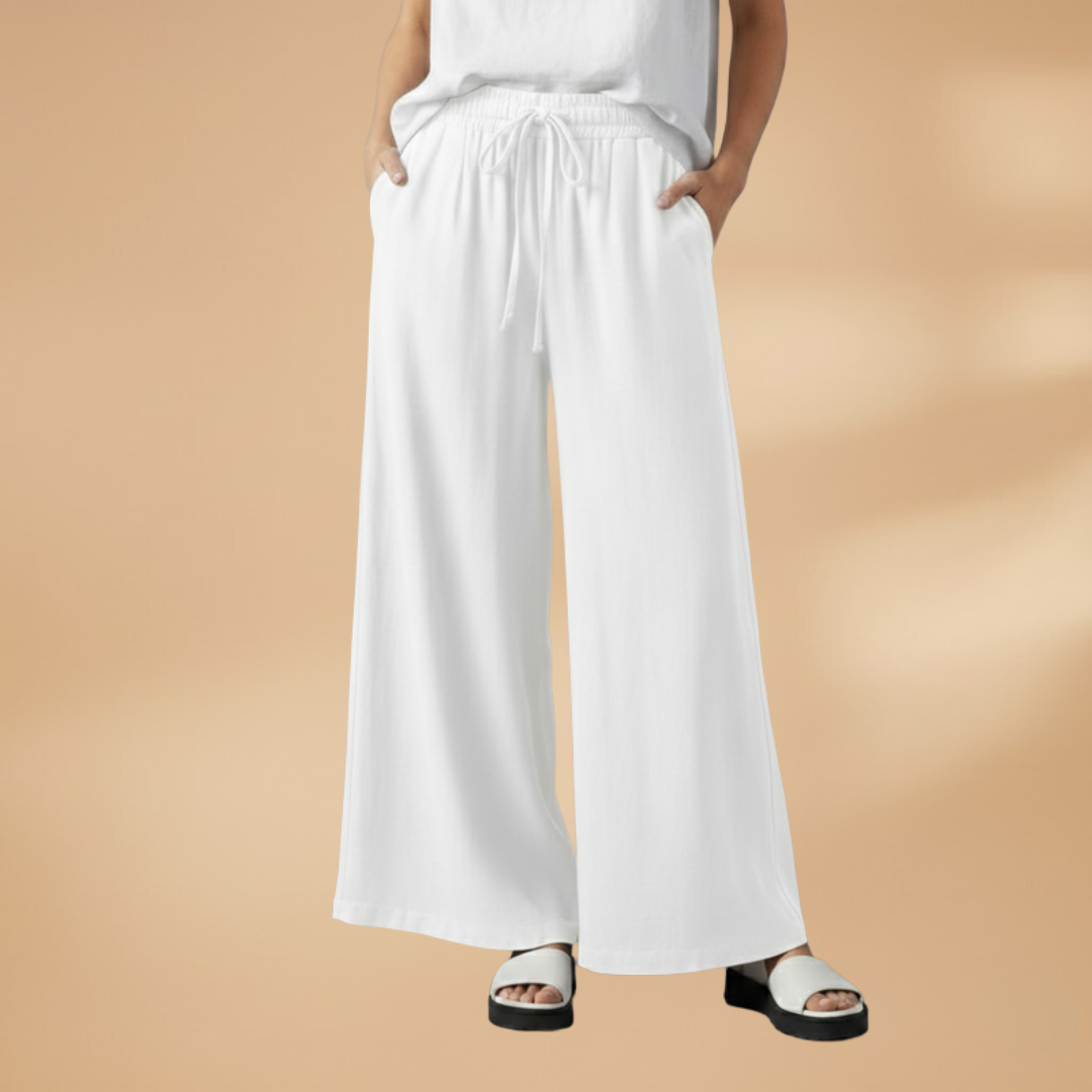 Palazzo Pants with Elastic Waistband and Pockets for Women