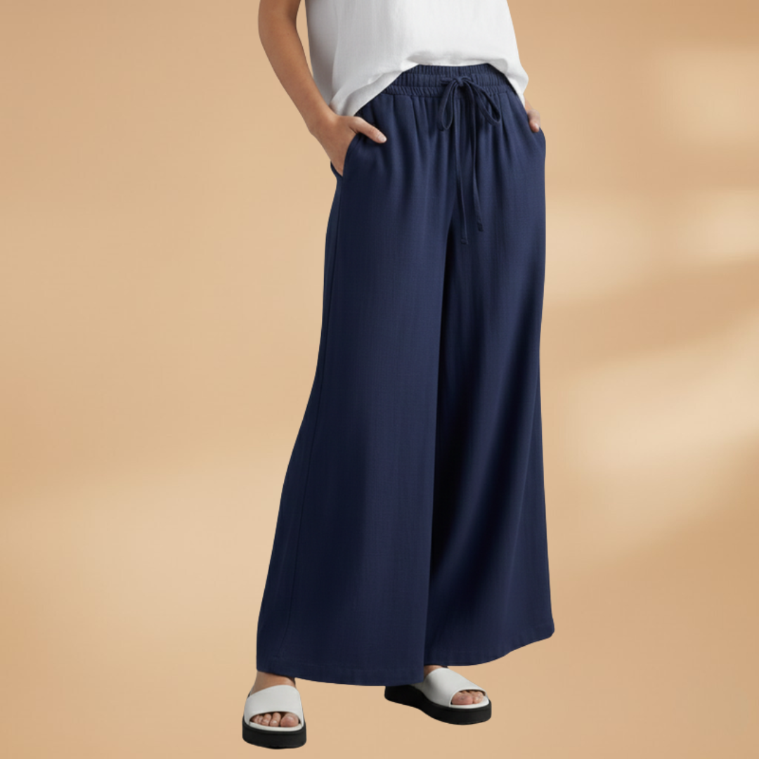 Palazzo Pants with Elastic Waistband and Pockets for Women