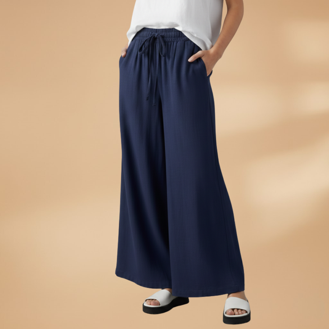 Palazzo Pants with Elastic Waistband and Pockets for Women