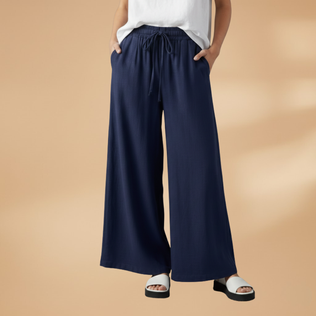 Palazzo Pants with Elastic Waistband and Pockets for Women
