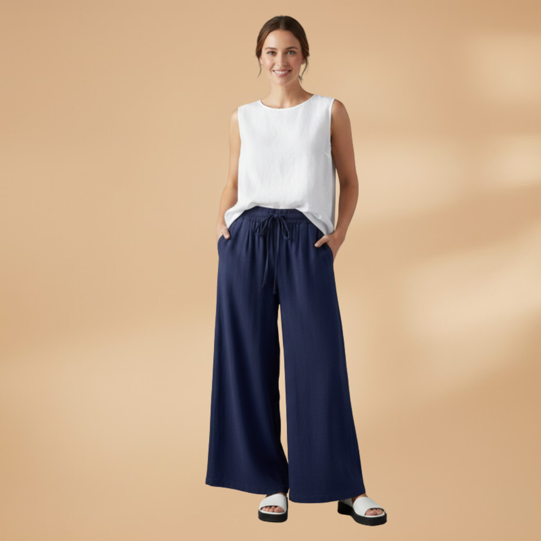 Palazzo Pants with Elastic Waistband and Pockets for Women