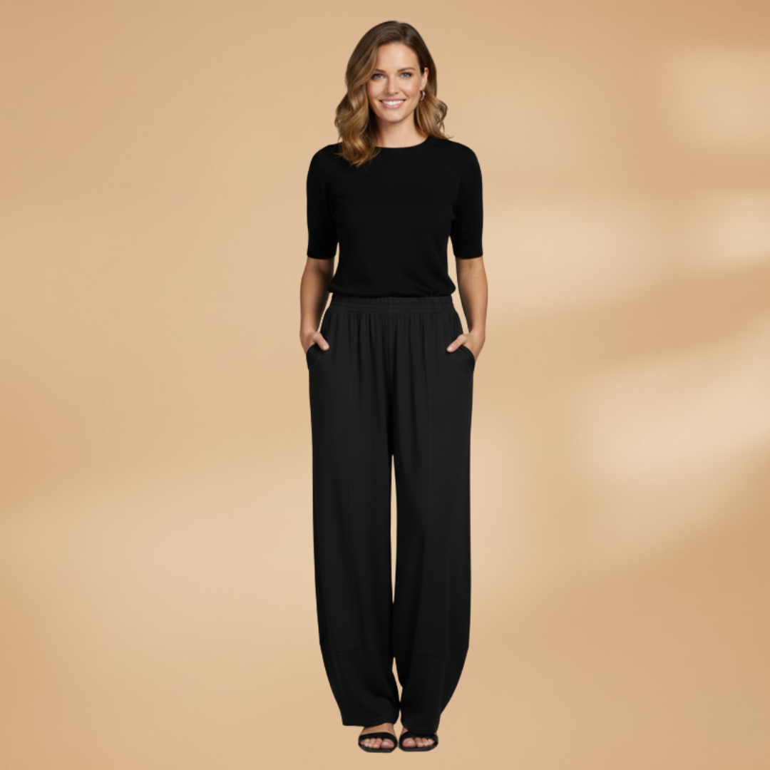 Palazzo Pants with Elastic Waistband and Pockets for Women