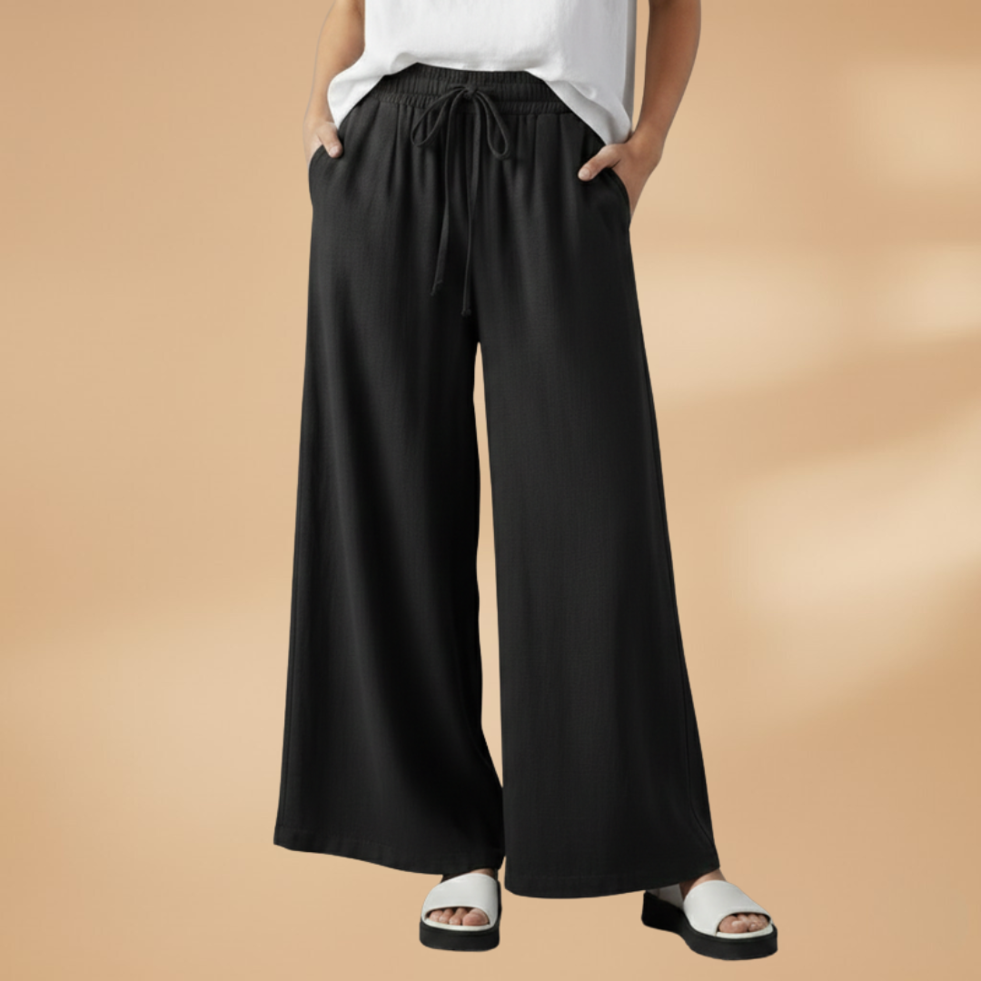 Palazzo Pants with Elastic Waistband and Pockets for Women