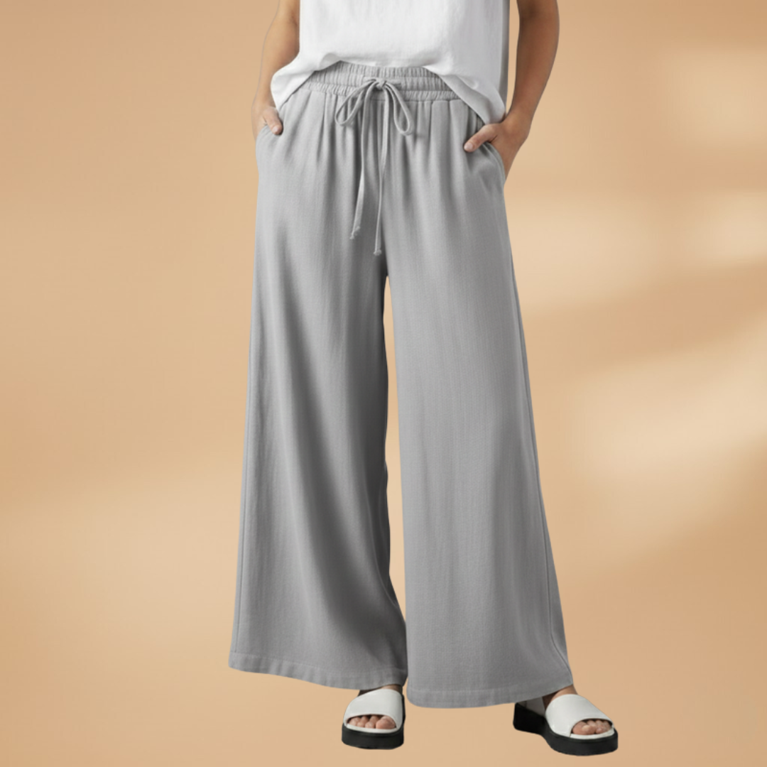 Palazzo Pants with Elastic Waistband and Pockets for Women