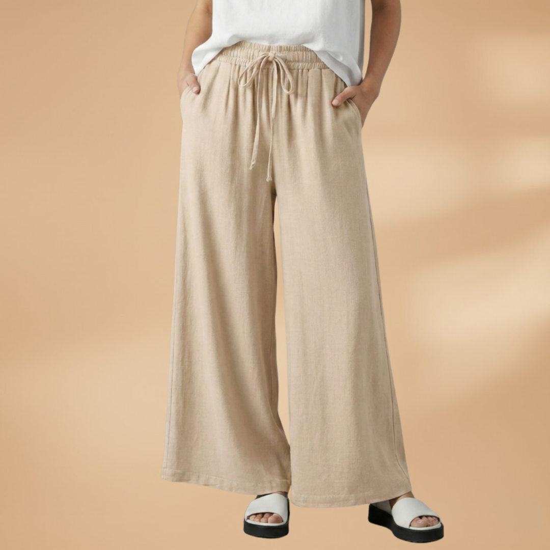 Palazzo Pants with Elastic Waistband and Pockets for Women