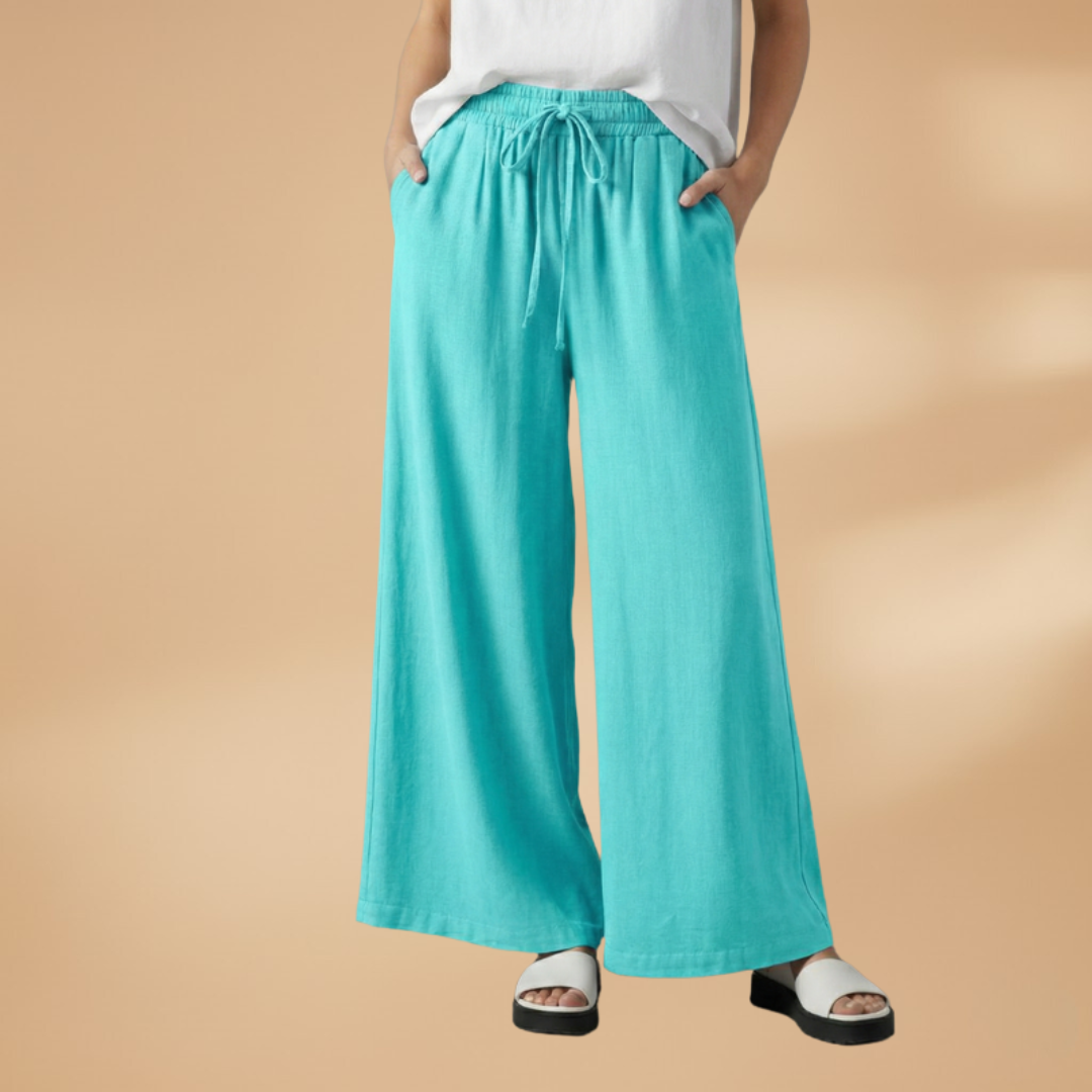 Palazzo Pants with Elastic Waistband and Pockets for Women