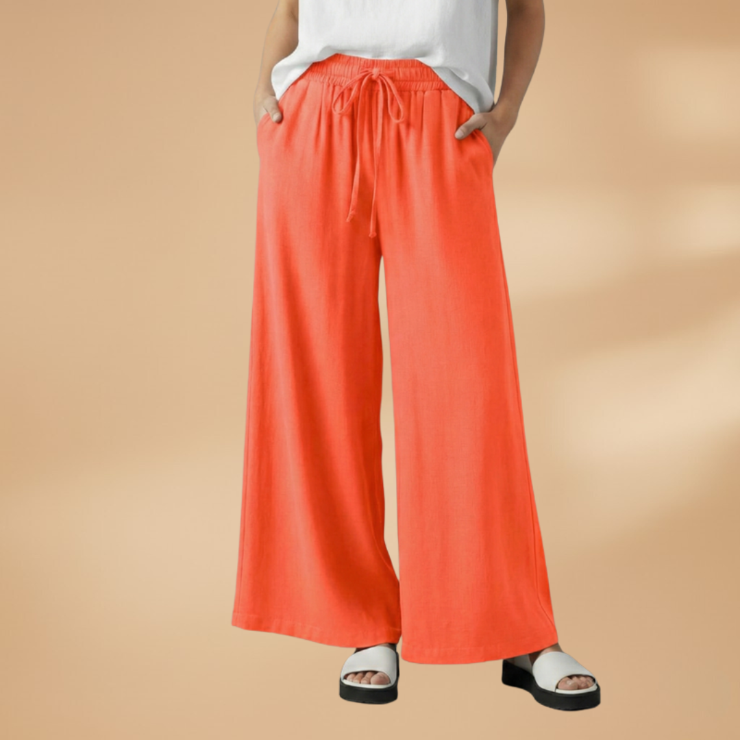 Palazzo Pants with Elastic Waistband and Pockets for Women