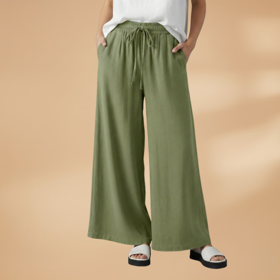 Palazzo Pants with Elastic Waistband and Pockets for Women