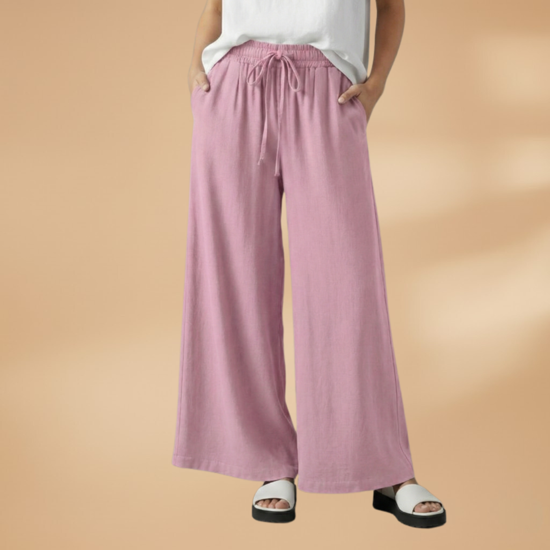 Palazzo Pants with Elastic Waistband and Pockets for Women