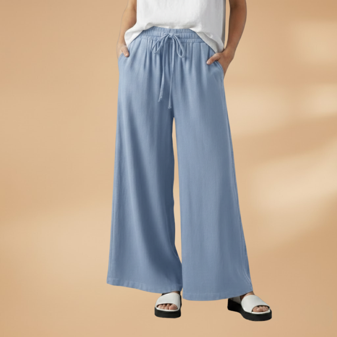 Palazzo Pants with Elastic Waistband and Pockets for Women