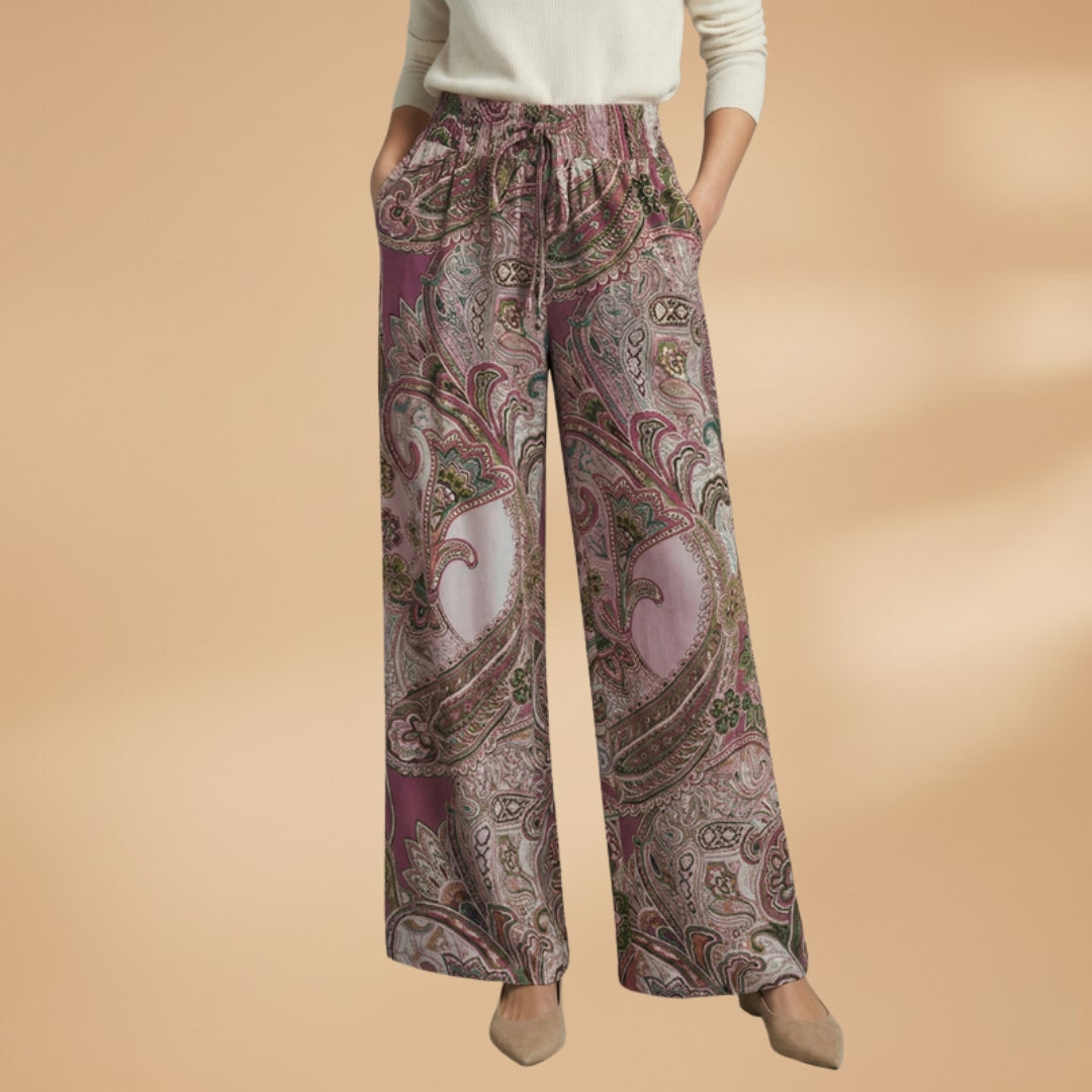 Palazzo Pants with Elastic Waistband and Printed Surface for Women