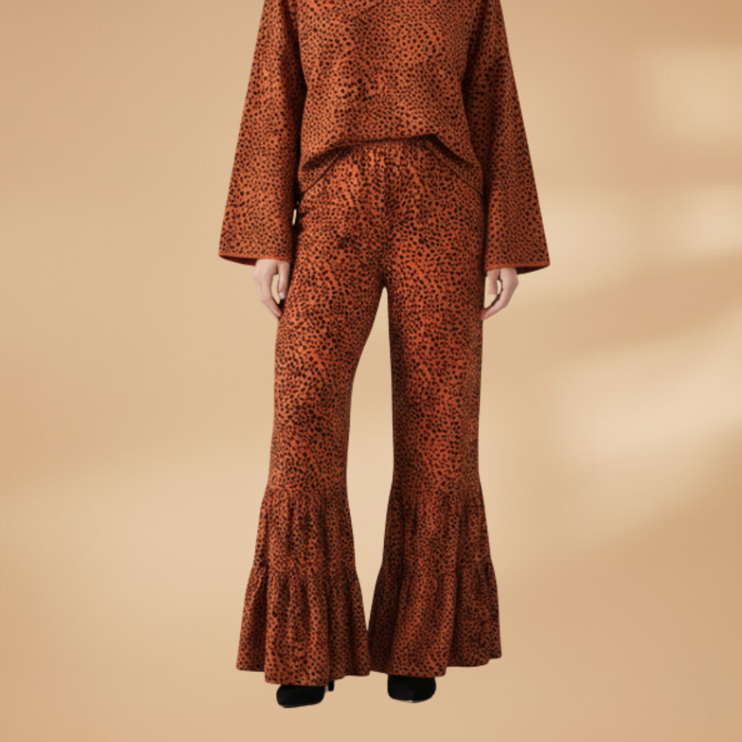 Palazzo Pants with Elastic Waistband and Printed Surface for Women