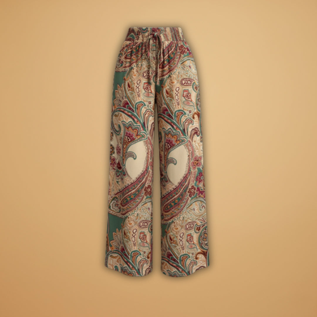 Palazzo Pants with Elastic Waistband and Printed Surface for Women