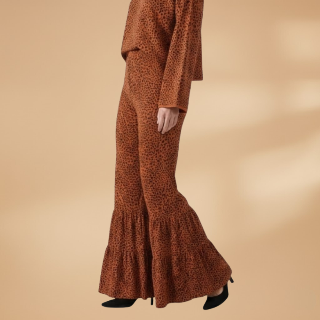 Palazzo Pants with Elastic Waistband and Printed Surface for Women