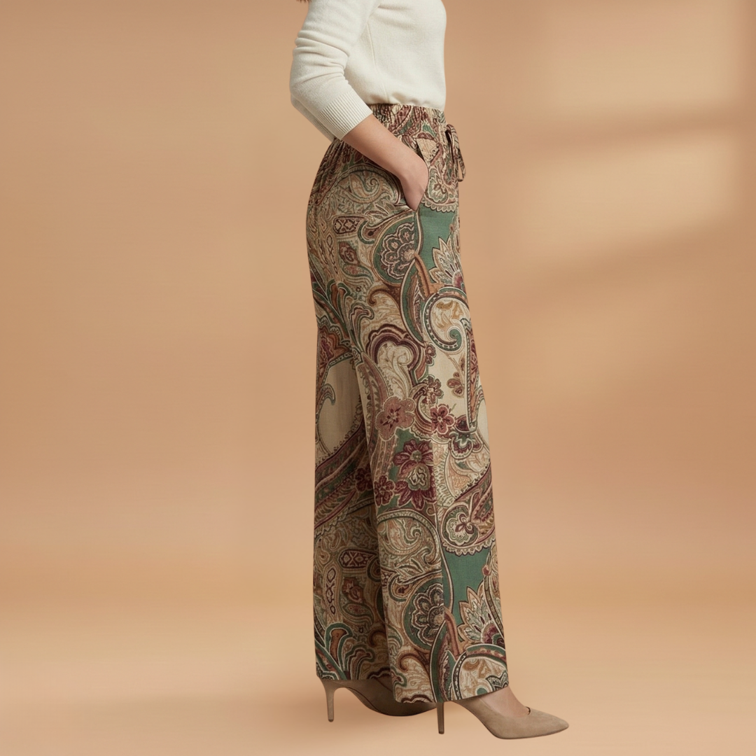 Palazzo Pants with Elastic Waistband and Printed Surface for Women