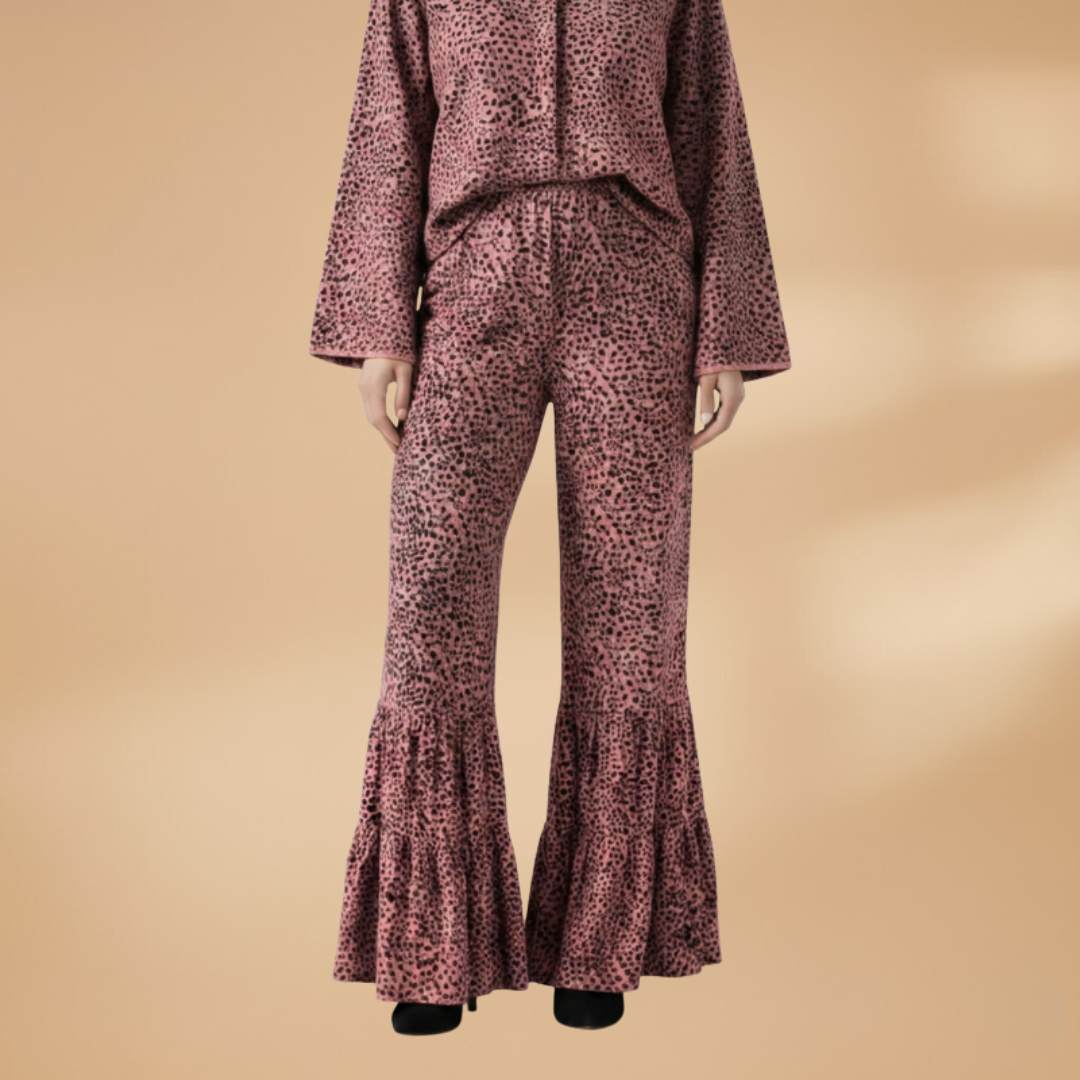 Palazzo Pants with Elastic Waistband and Printed Surface for Women