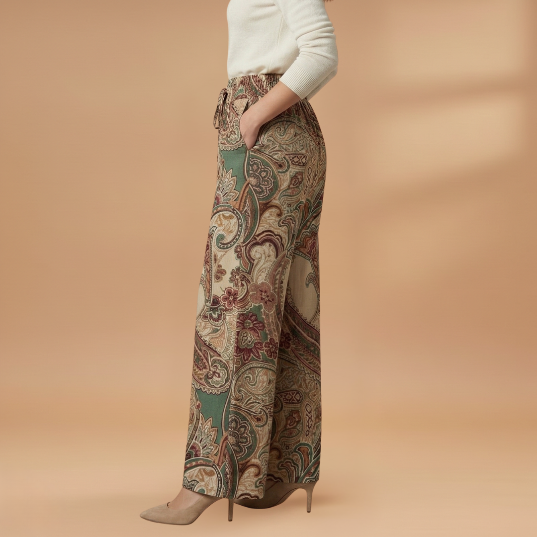 Palazzo Pants with Elastic Waistband and Printed Surface for Women