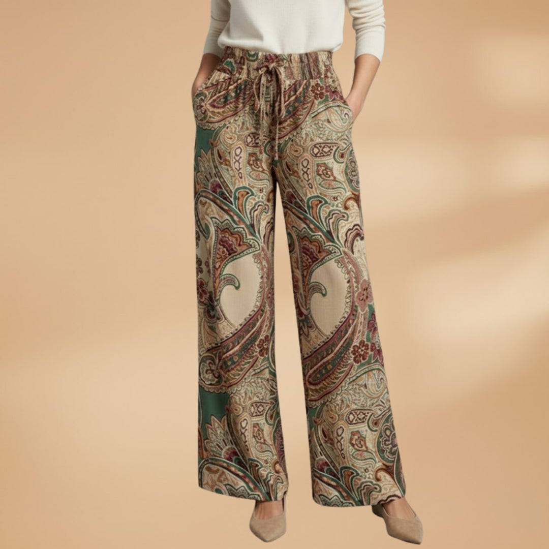 Palazzo Pants with Elastic Waistband and Printed Surface for Women