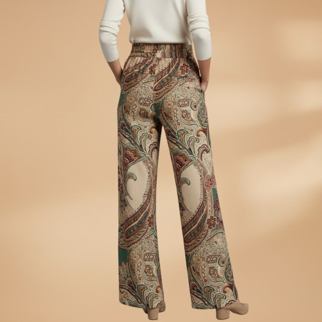 Palazzo Pants with Elastic Waistband and Printed Surface for Women