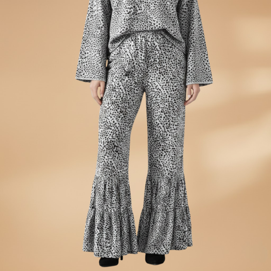 Palazzo Pants with Elastic Waistband and Printed Surface for Women