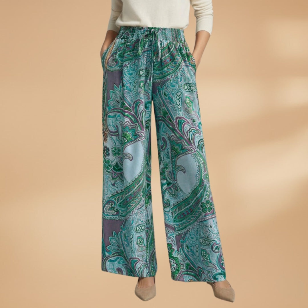 Palazzo Pants with Elastic Waistband and Printed Surface for Women