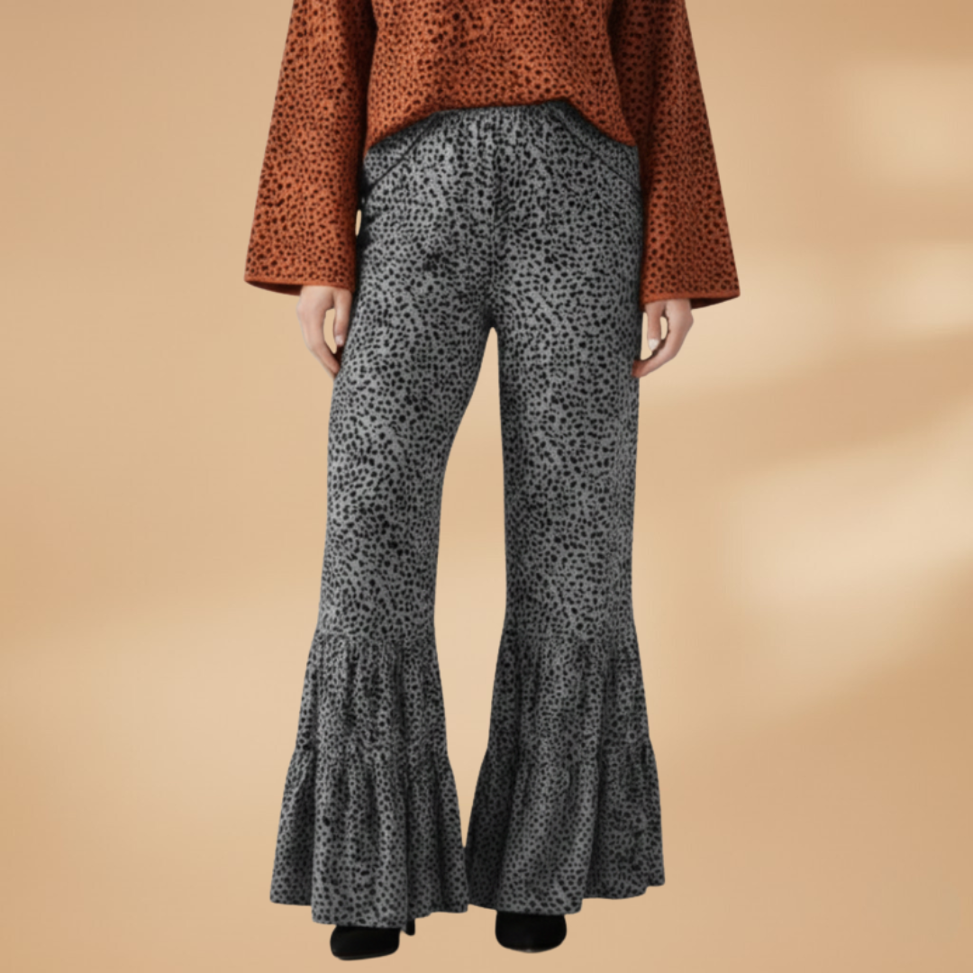 Palazzo Pants with Elastic Waistband and Printed Surface for Women