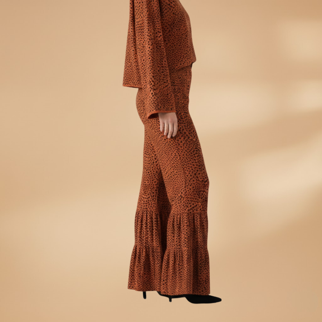 Palazzo Pants with Elastic Waistband and Printed Surface for Women