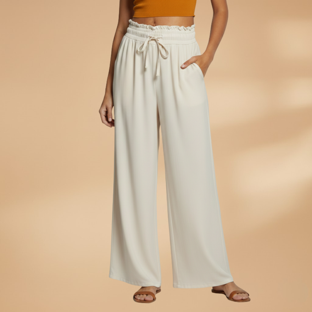 Womens Palazzo Pants With Elastic Waistband And Side Pockets