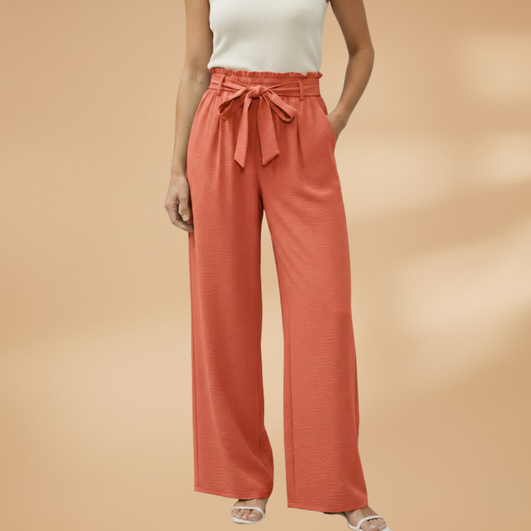 Palazzo Pants with Elastic Waistband and Side Pockets for Women