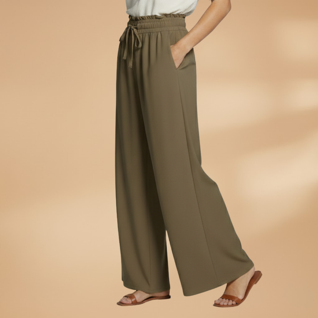 Womens Palazzo Pants With Elastic Waistband And Side Pockets