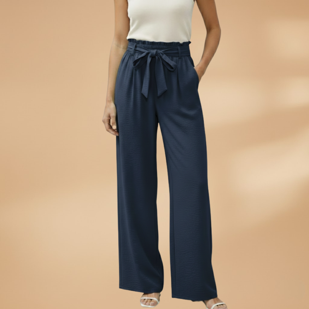 Palazzo Pants with Elastic Waistband and Side Pockets for Women
