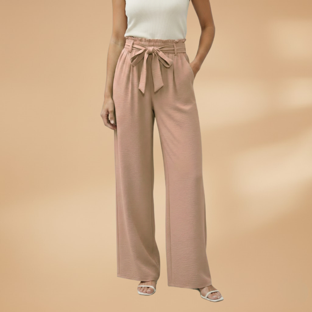 Palazzo Pants with Elastic Waistband and Side Pockets for Women