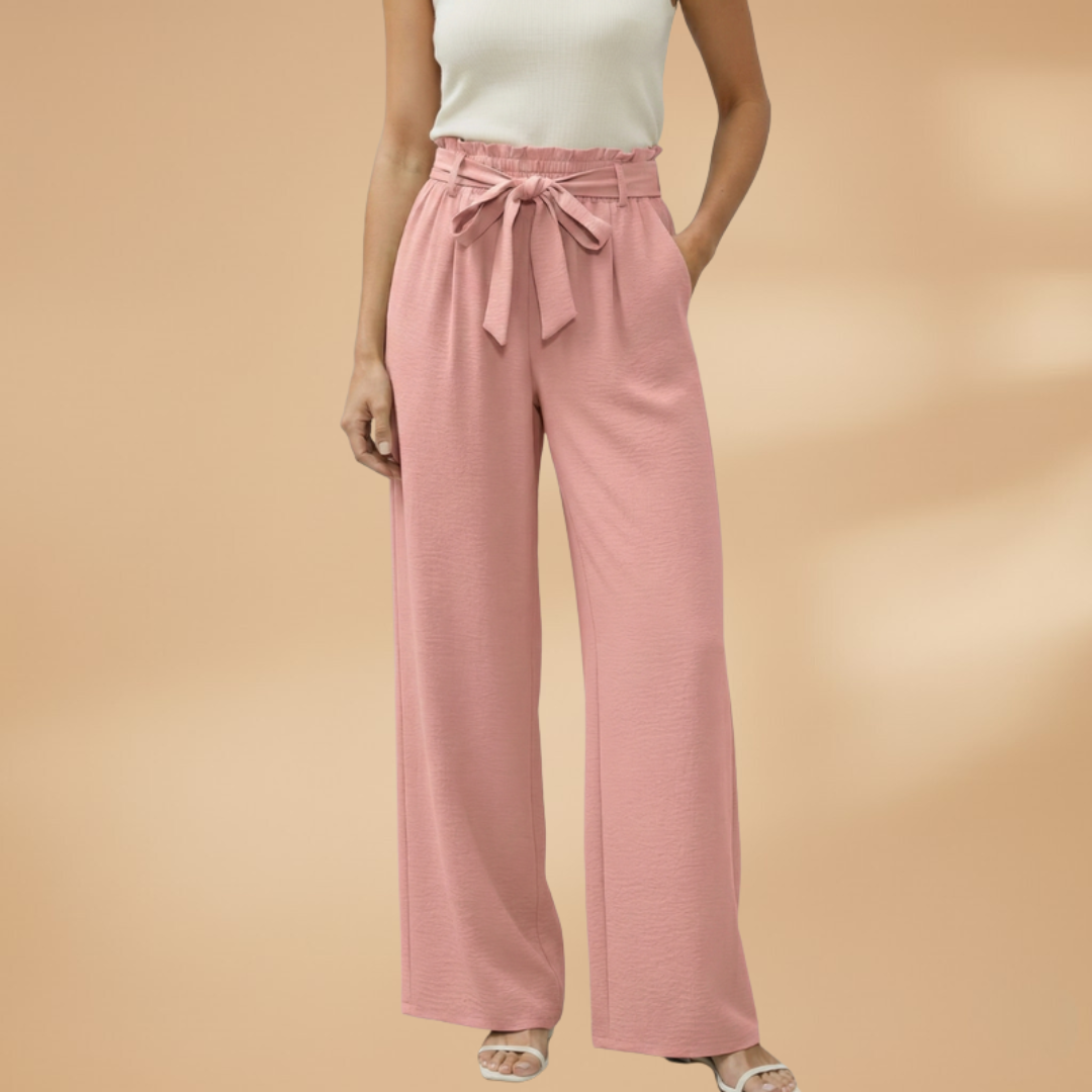 Palazzo Pants with Elastic Waistband and Side Pockets for Women