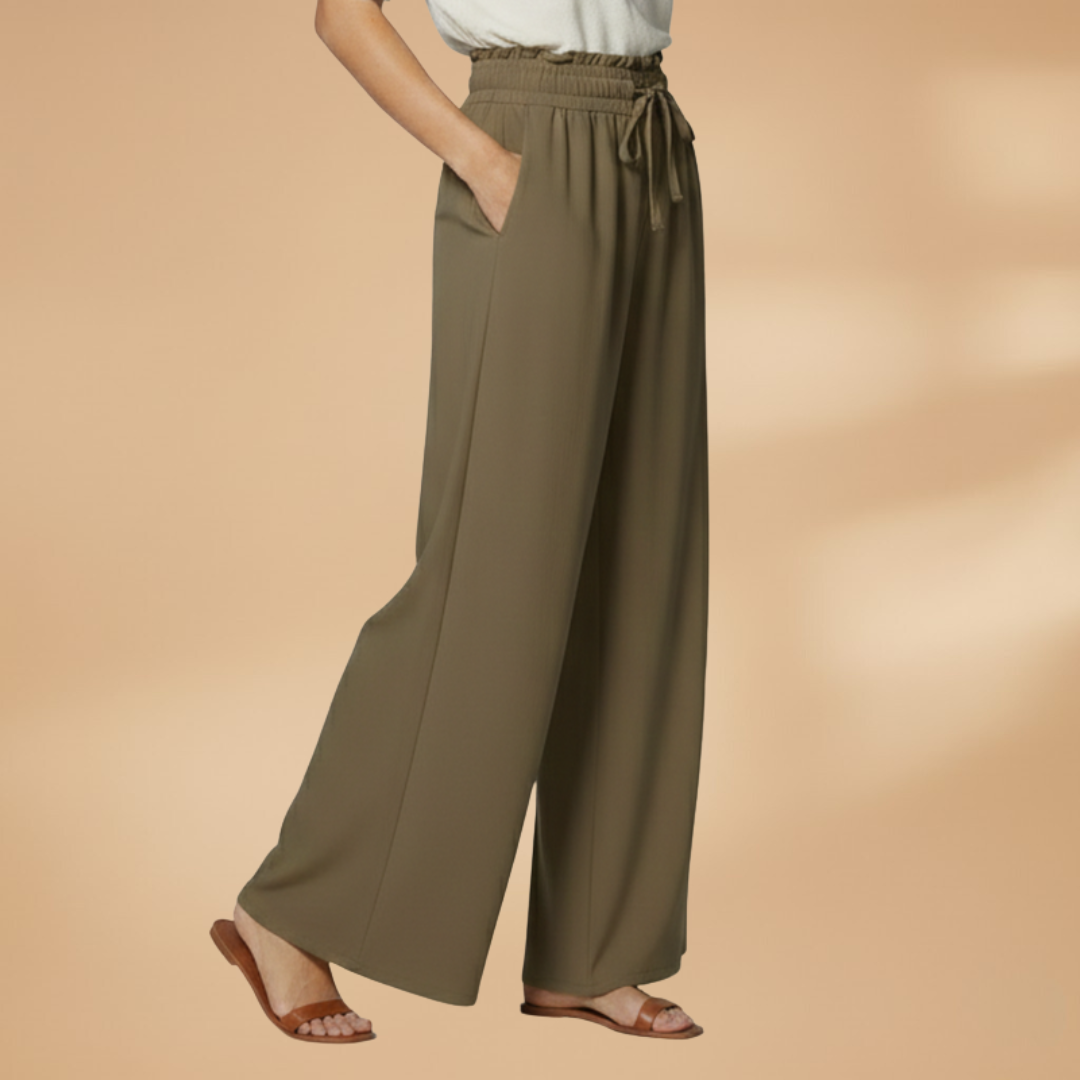 Womens Palazzo Pants With Elastic Waistband And Side Pockets