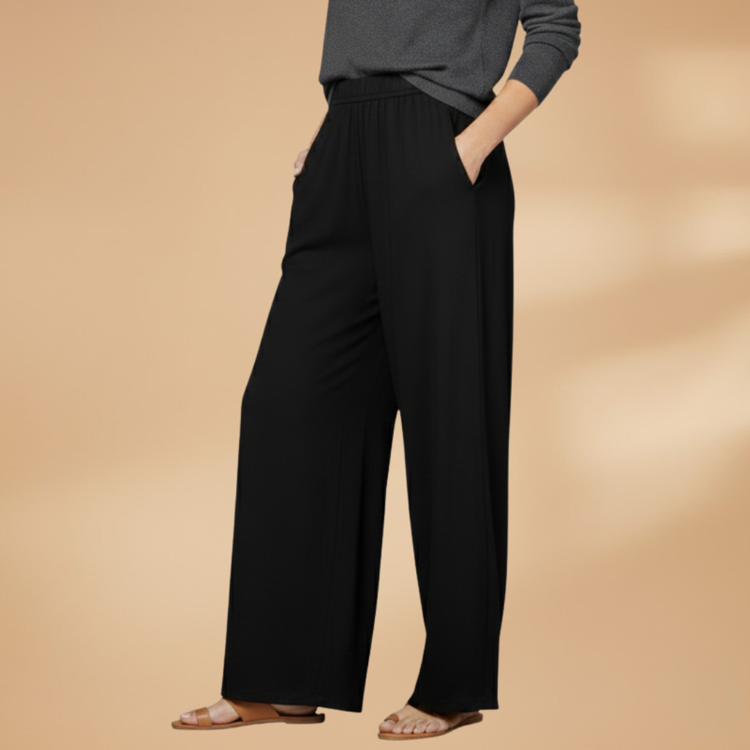 Palazzo Pants with Elastic Waistband and Side Pockets for Women