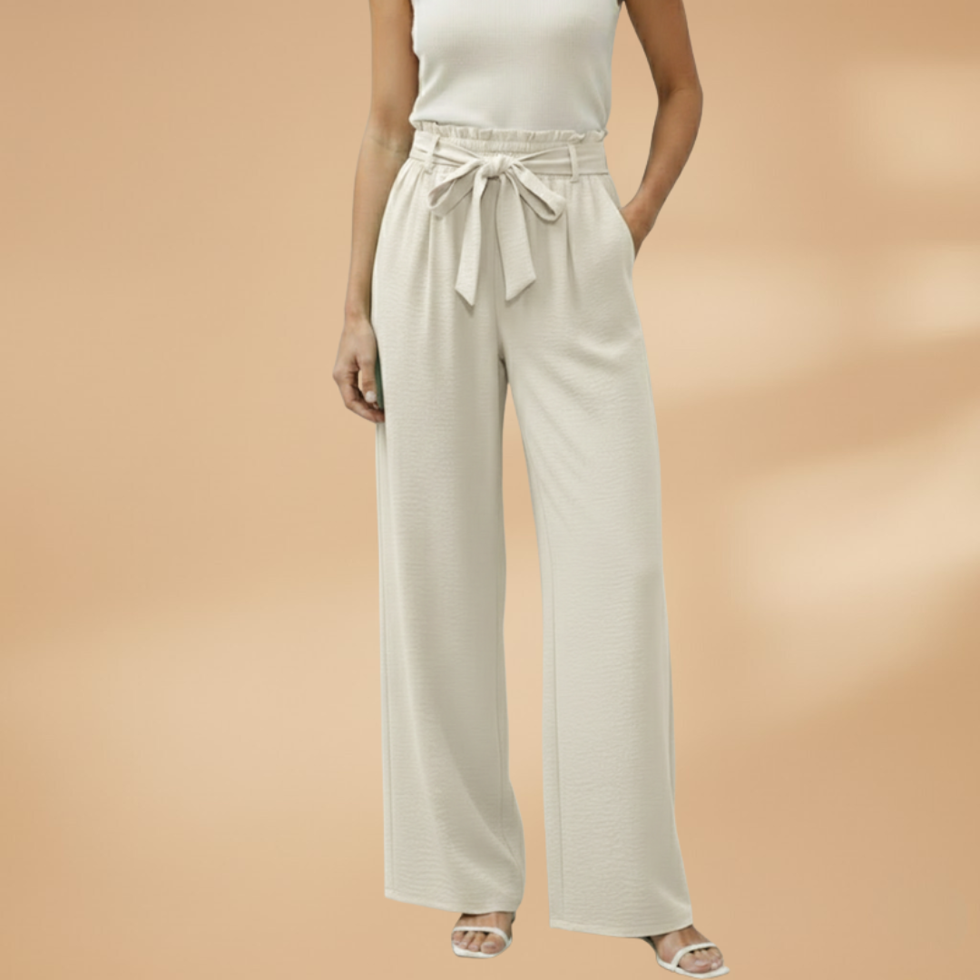 Palazzo Pants with Elastic Waistband and Side Pockets for Women