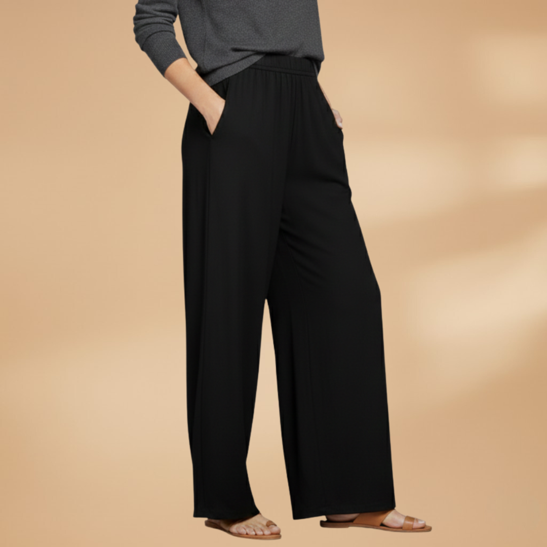 Palazzo Pants with Elastic Waistband and Side Pockets for Women