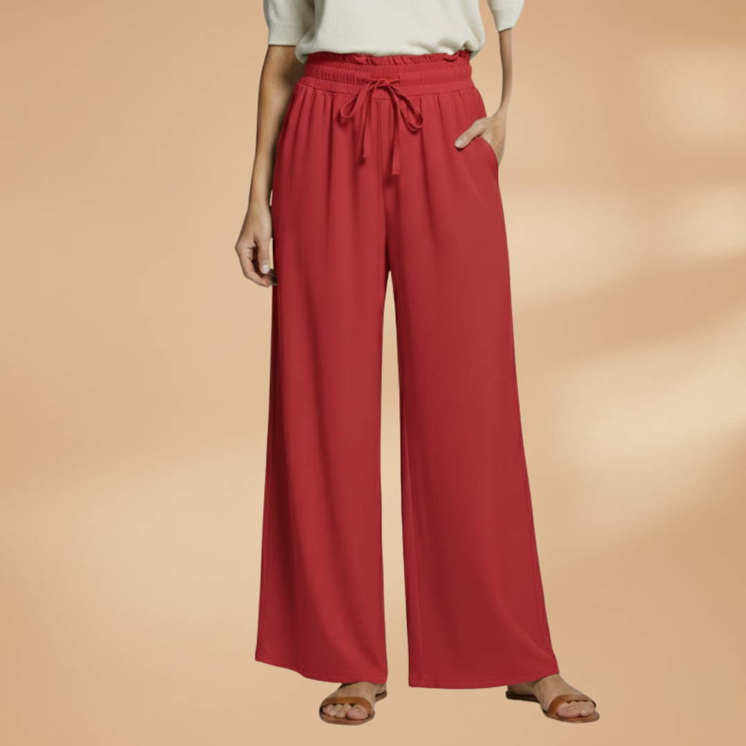 Womens Palazzo Pants With Elastic Waistband And Side Pockets